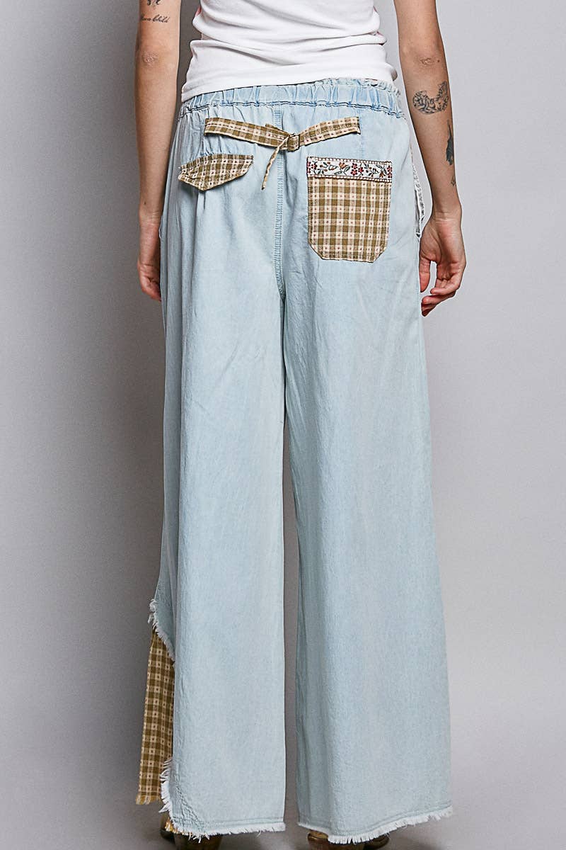 Pol Clothing - Wholesale Pants - Women's - Contrast Buckle Back Floral Trim Down Woven Pants2