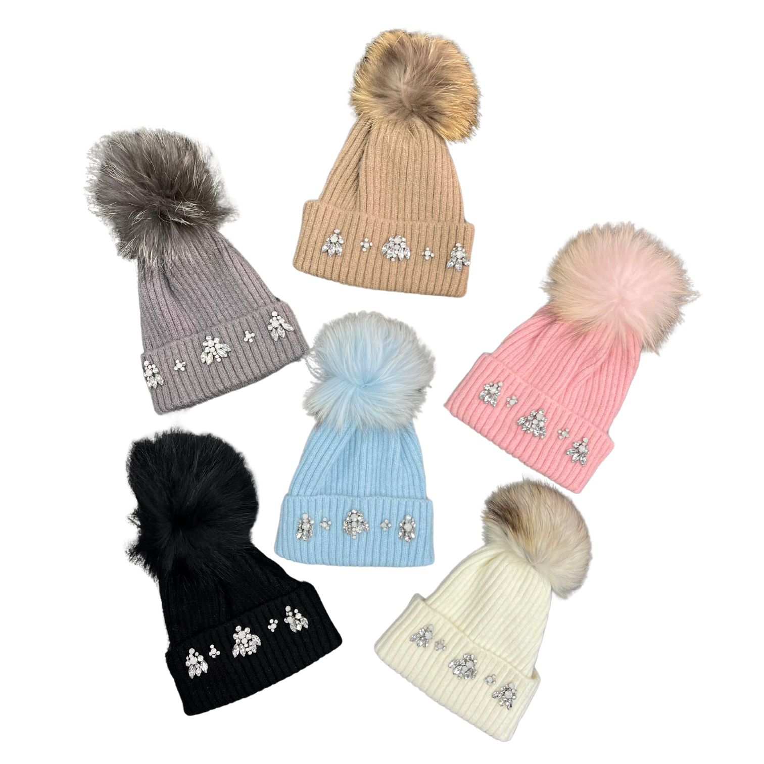 Lili Scarves (US Duty Free) – wholesale Beanie – Women's – Rhinestone Pom Pom Beanie Hat6
