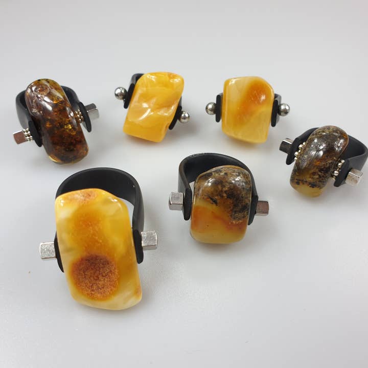 AmberLithuania - Wholesale Cocktail/Statement Ring - Amber Ring, unisex rings, Adjustable crystal Ring7