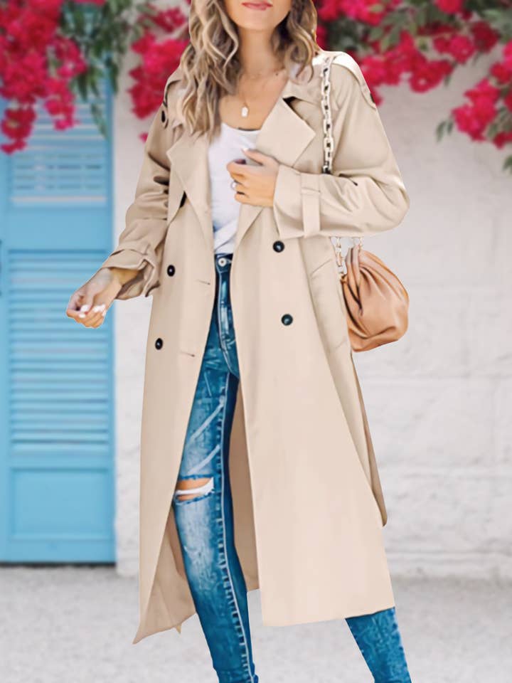 HIDDENBRAND - Wholesale Trench Coat - Women's - Long Lapel Double-Breasted Panels Trench Coat
