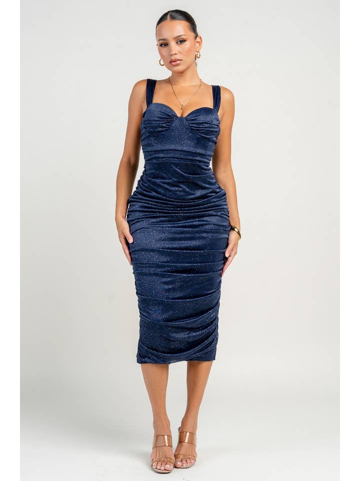 PRIVY - Wholesale Dress - Women's - PD79330N / CORSET PIPPING SEETHROUGH RUCHING BACK MIDI DRESS