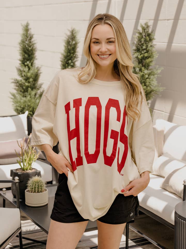 LivyLu - Vente T-shirt à imprimés – femme - T-shirt Arkansas Razorbacks Hogs Tall Boy blanc cassé taille unique5