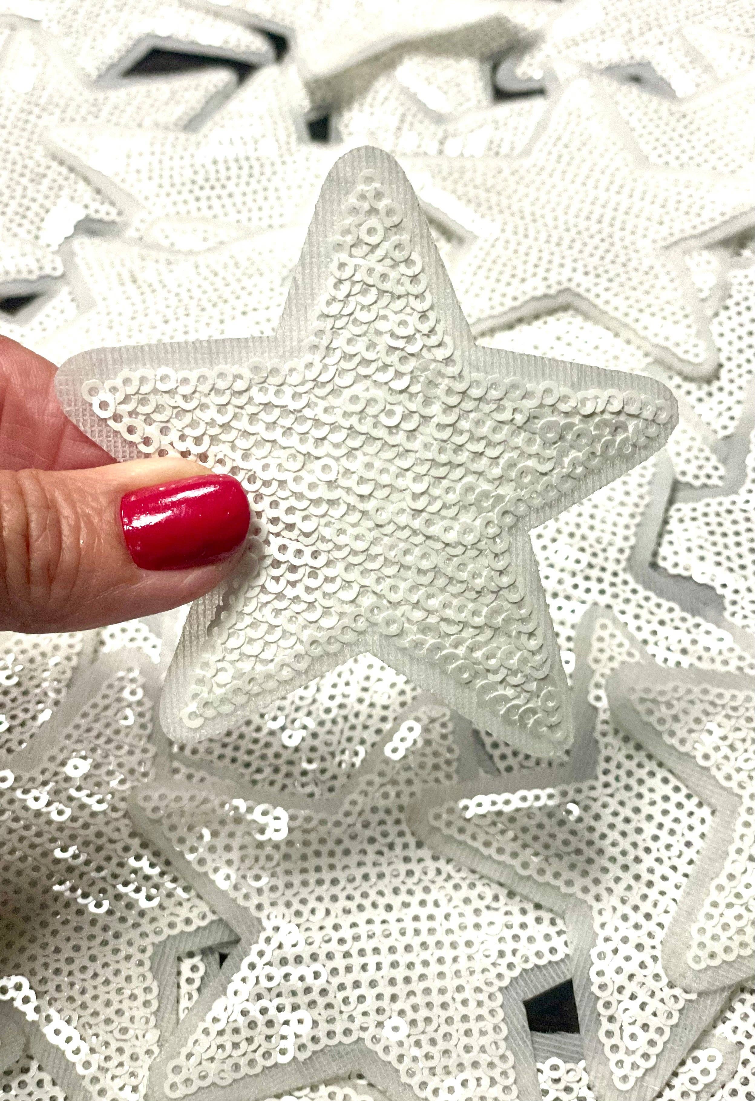 sequinandstiches - Wholesale Patch - Star Patch, Sequin Star Patch, White 3",Iron on Patch, DIY, Trucker Hat Patch, Preppy Patch, Patch for Hat, Sequin Star0