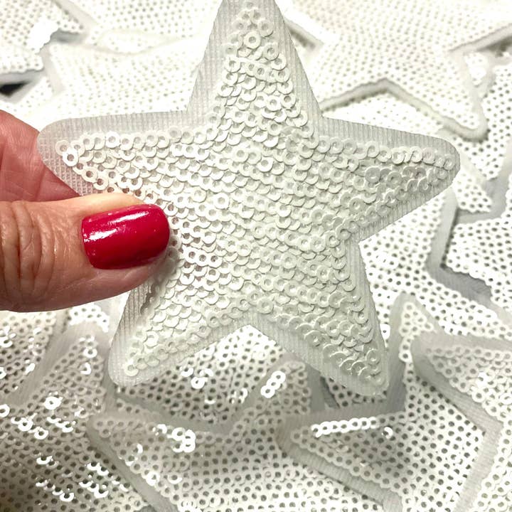 sequinandstiches - Wholesale Patch - Star Patch, Sequin Star Patch, White 3",Iron on Patch, DIY, Trucker Hat Patch, Preppy Patch, Patch for Hat, Sequin Star