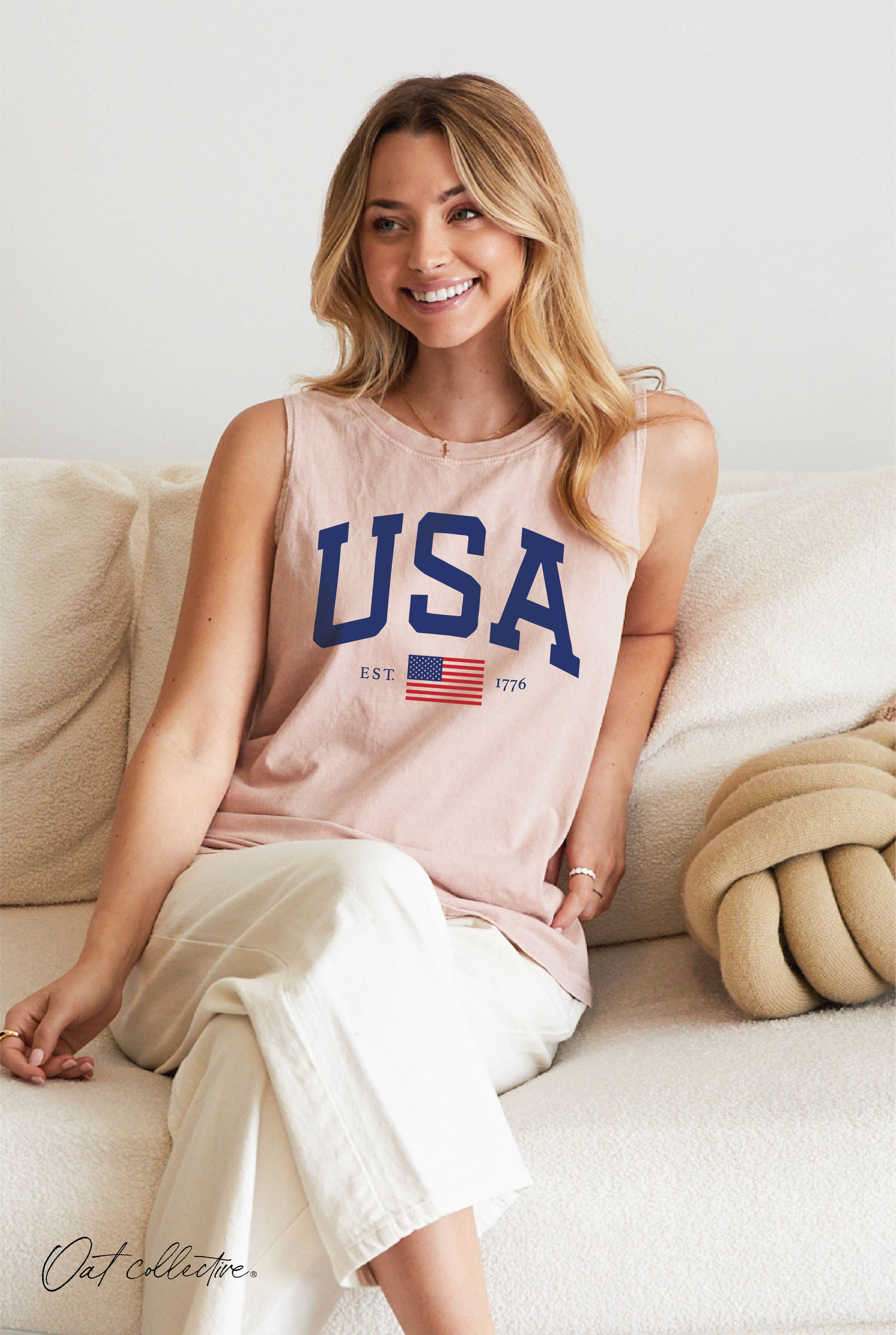 OAT COLLECTIVE - Wholesale Tank Top - Women's - USA EST.1776 Mineral Graphic Tank Top4