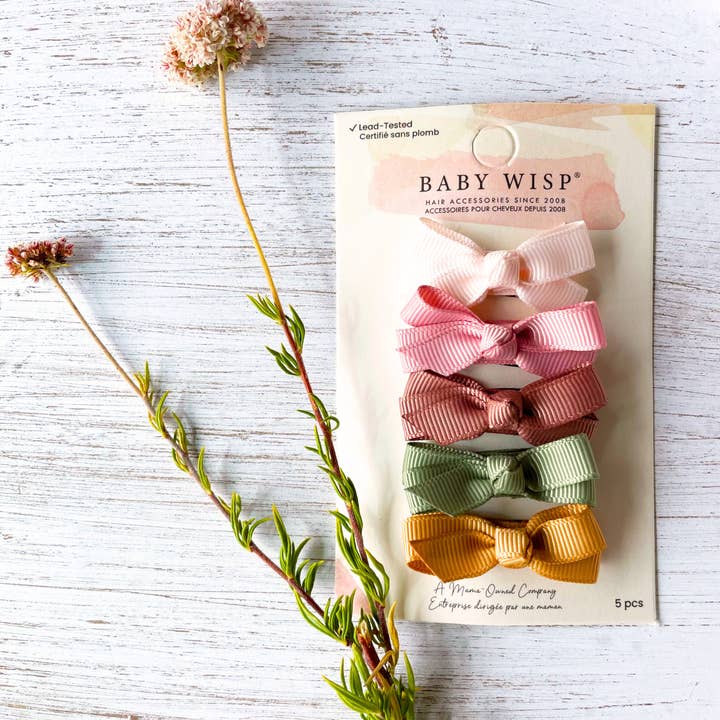 Baby Wisp - Wholesale Hair Bow - Kids - 5 Chelsea Boutique Grosgrain Bows on Snap Clips- Pink Papaya