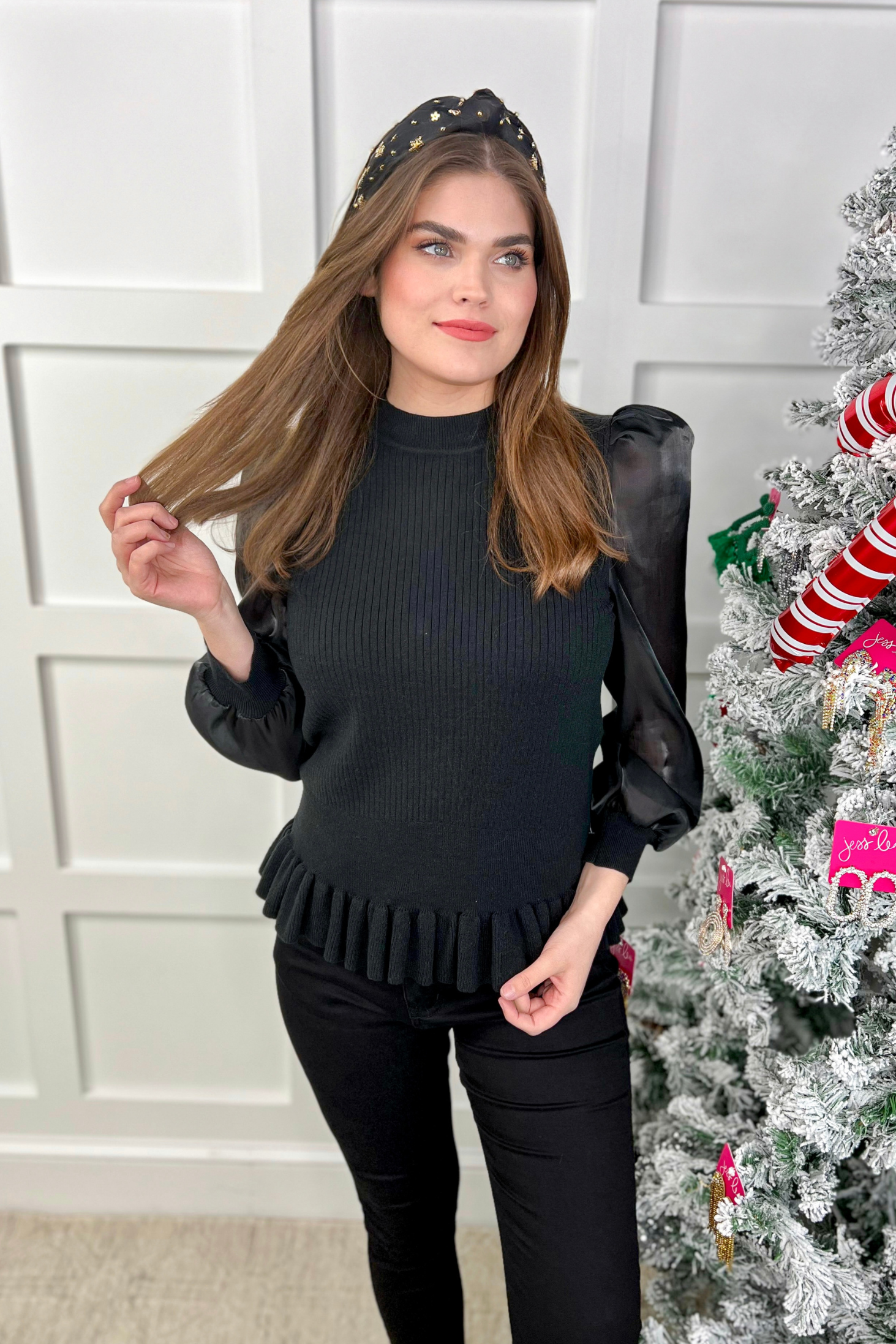 Black Meet Your Match Smocked Top for wholesale on Faire7