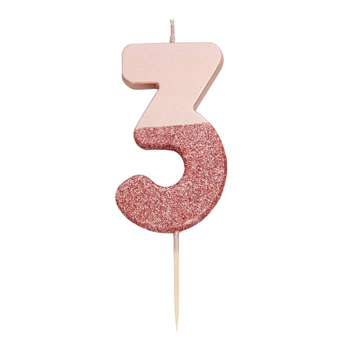 Talking Tables USA - Wholesale Cake Candle - Rose Gold Glitter Birthday Number Candles | 0-9 | Single |