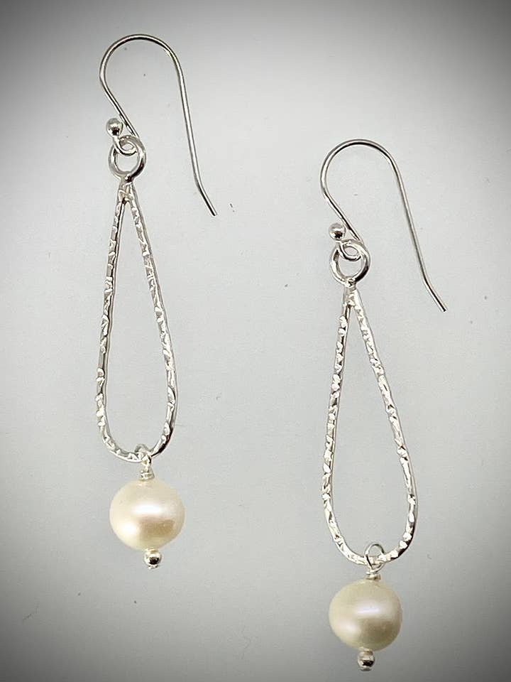 Sterling Small Teardrop Earrings with Freshwater Pearl for wholesale by Morgan McGeehan Designs