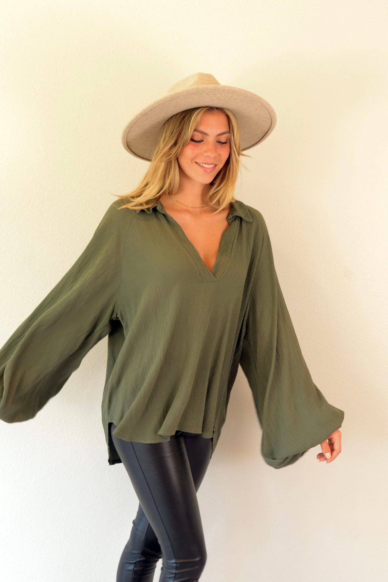 Ambiente - Wholesale Blouse - Women's - WASHED BALLOON BLOUSE-T2309EL741591