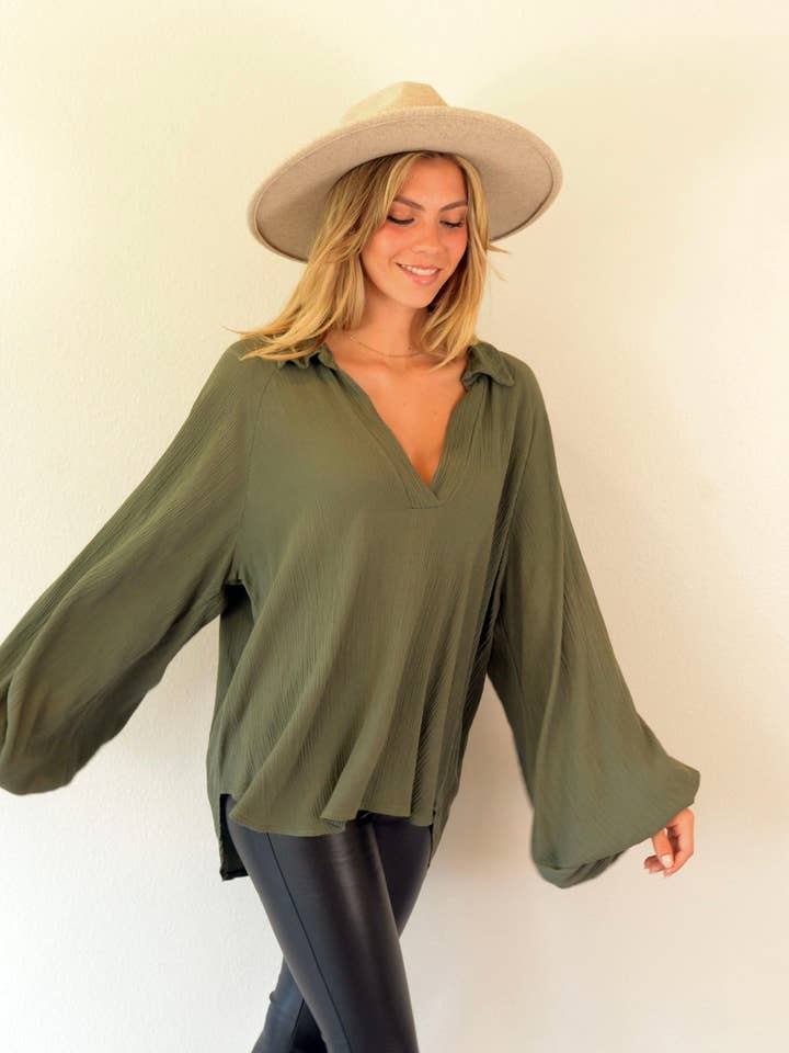 Ambiente - Wholesale Blouse - Women's - WASHED BALLOON BLOUSE-T2309EL741591