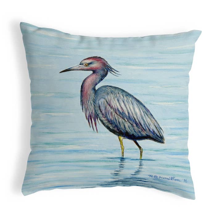 Dick's Little Blue Heron Pillow for wholesale by Betsy Drake Interiors