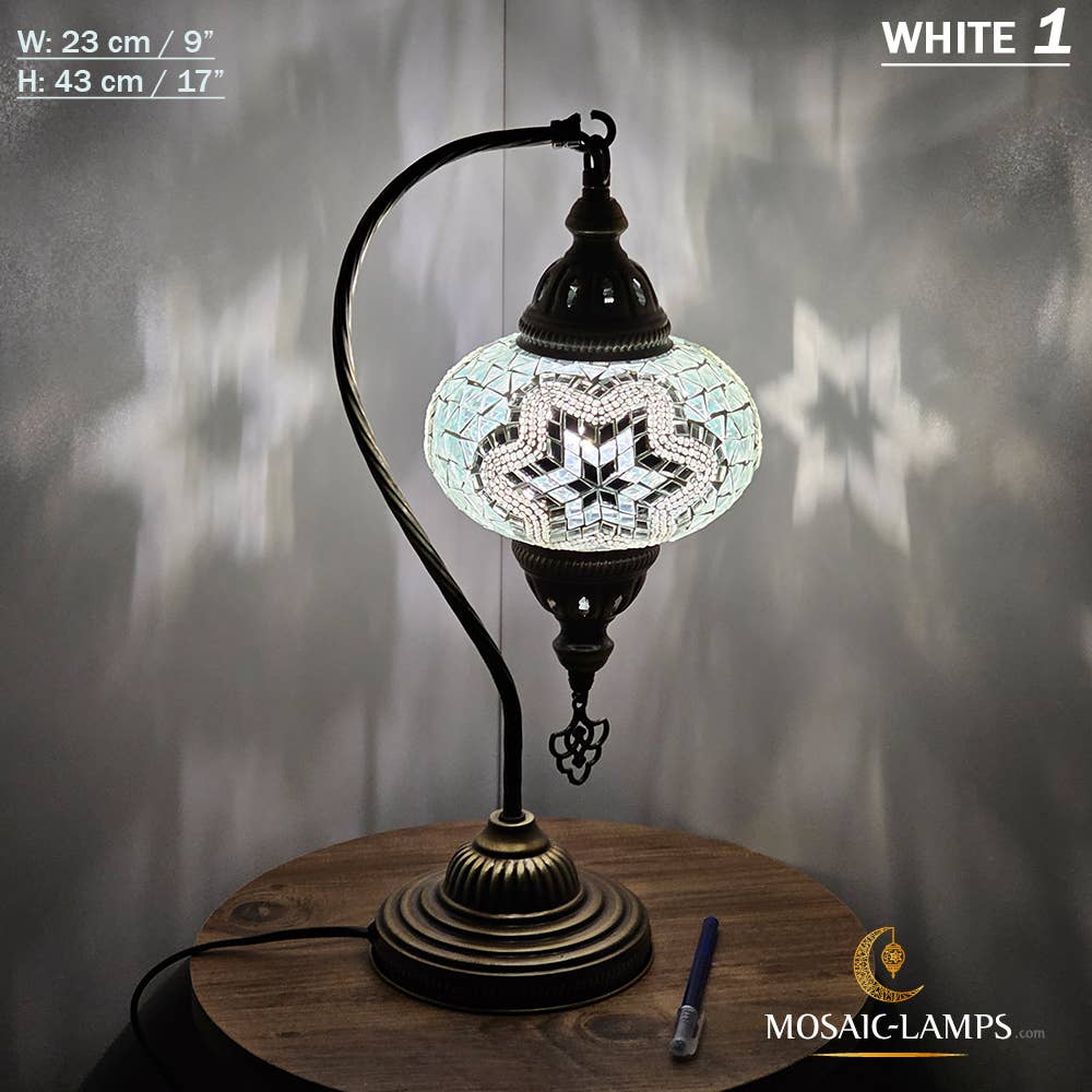 Mosaic Lamps - Wholesale Accent/Desk Lamp - 10+Colors - Gooseneck Large Globe Mosaic Table Lamp, Turkish84
