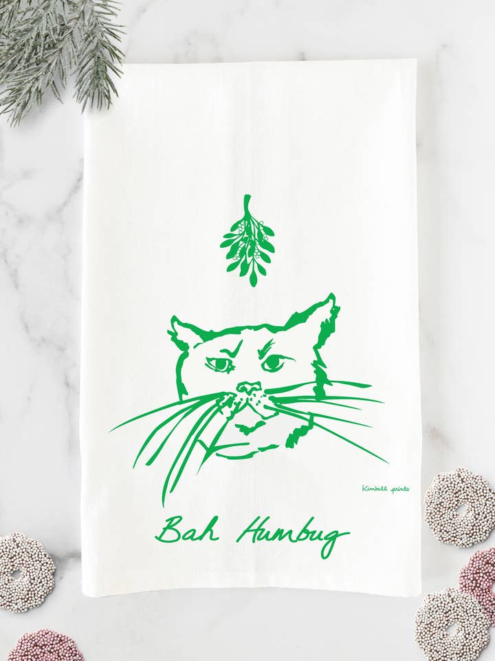 Bah Humbug Katze | Humorvolles Feiertags-Baumwollgeschirrtuch für den Großhandel von Kimball Prints