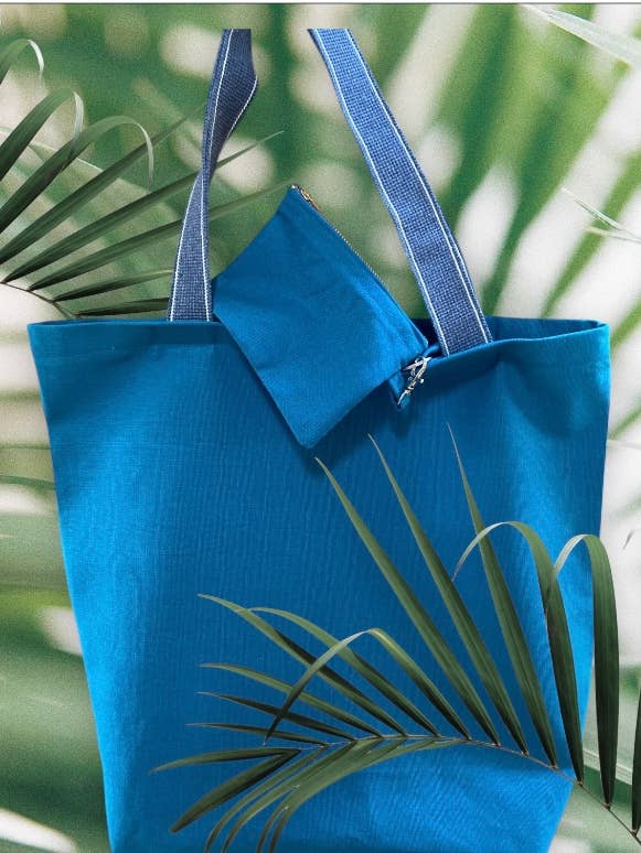 Handmade Teal Linen Tote Bag with Matching Purse for wholesale by everydaybags.gifts