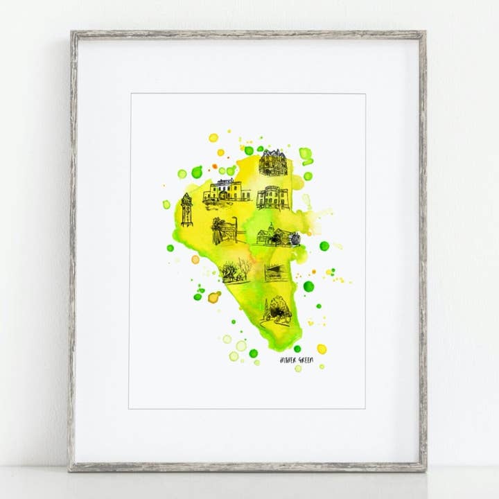 Impresión artística Hither Green - Póster del área sur de Londres para venta al por mayor de Drawn Together Art Collective