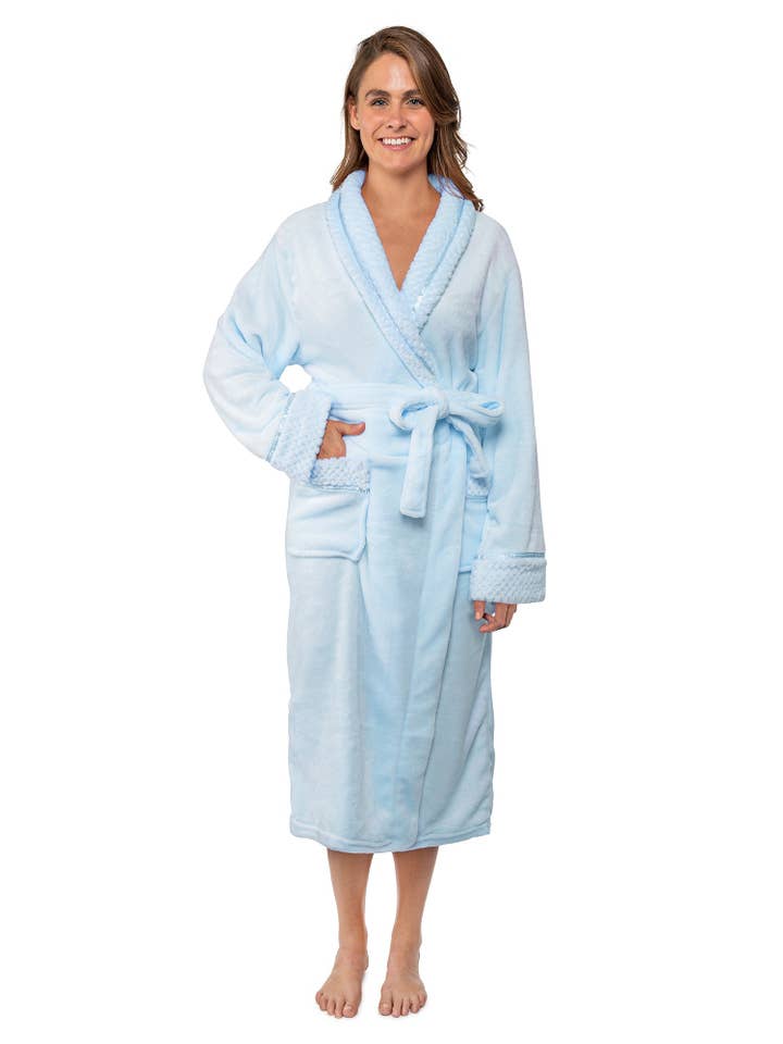 Pavilia - Wholesale Robe - Women's - Women's Satin and Waffle Trim Fleece Robe