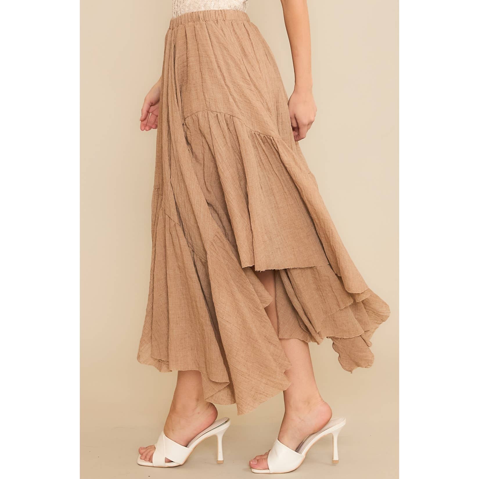 Sweet Generis - Wholesale Skirt - Women's -  Asymmetrical Raw-Edge Ruched Skirt - Charcoal16