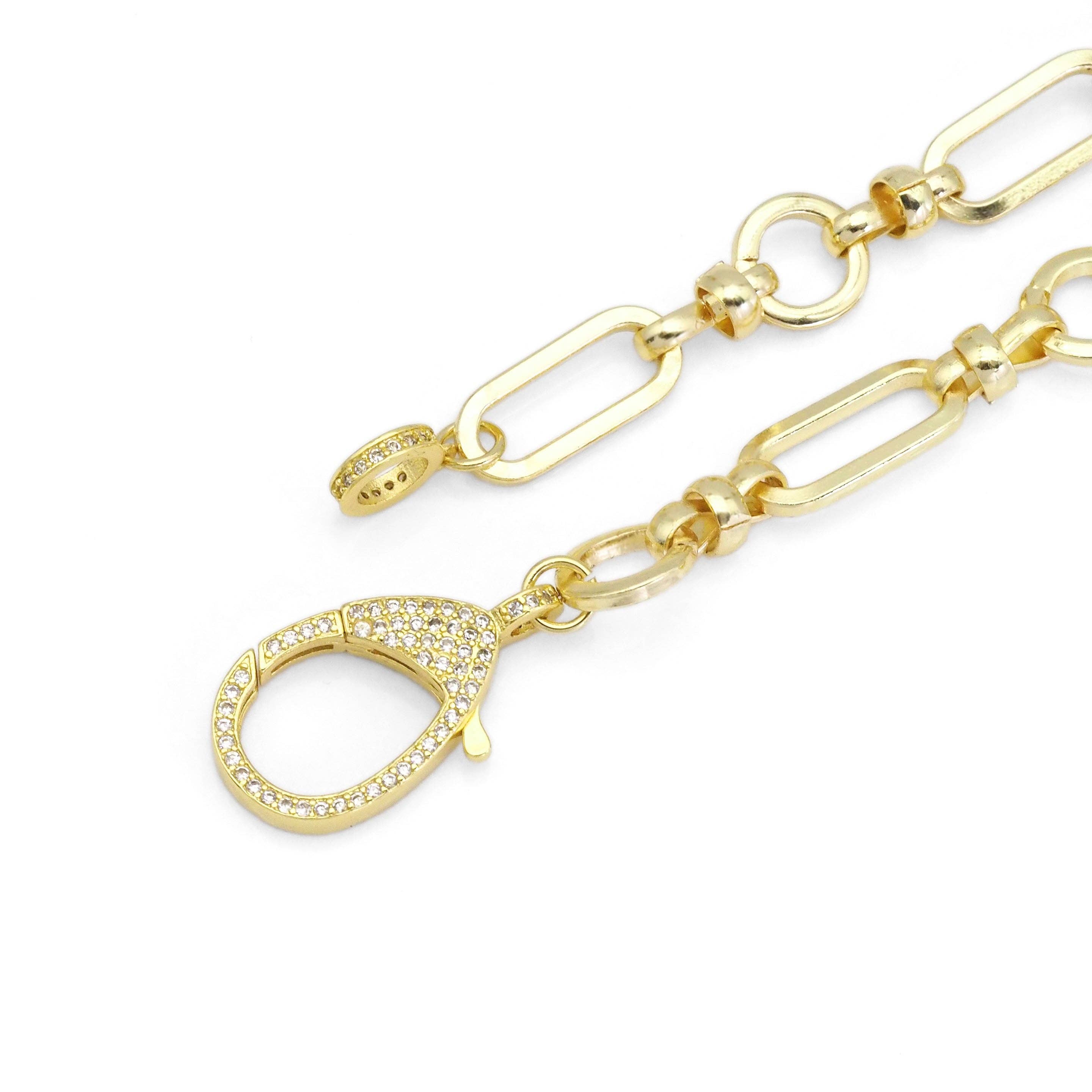 BestBeads&Beyond - Wholesale Link & Chain Necklace - Gold Silver Link Chain with Diamond Clasp necklace Sku#EF3332