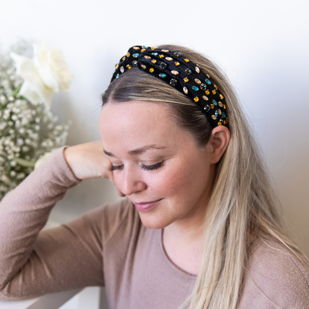 Headbands of Hope | One Purchased One Donated - Wholesale Fashion Headband - Women's - Traditional Knot Headband - Velvet Black Gem | Gift for her0