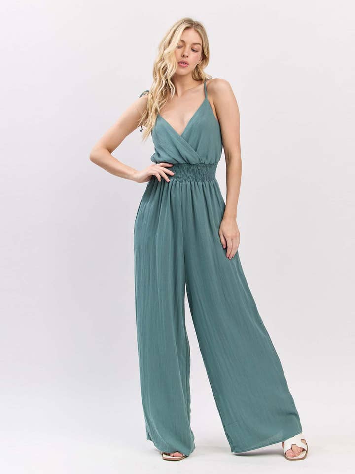 Combinaison à jambes larges unie avec détail noué - NJU60477A pour la vente par Final Touch