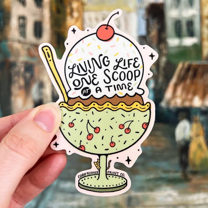 Cornflower Print Co. - Wholesale Sticker - Vinyl Sticker | Double Ice Cream Scoop with Cherries