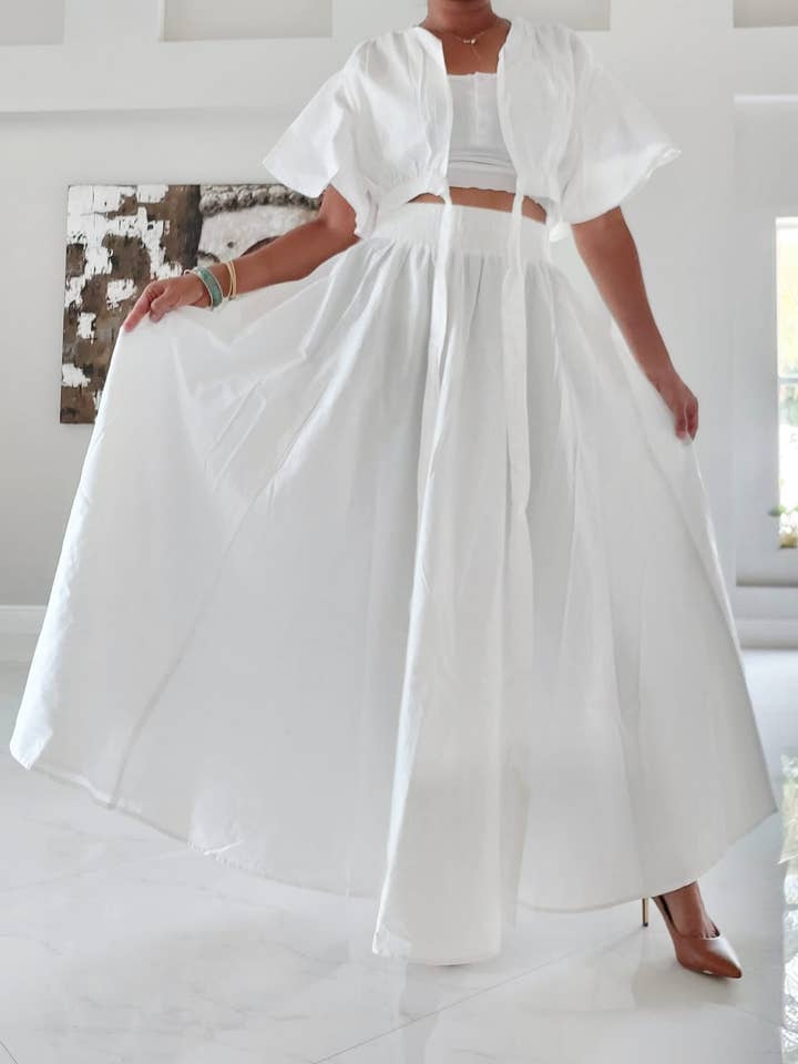 Jupe unie et haut court pour femmes - Blanc pour la vente par India Batik