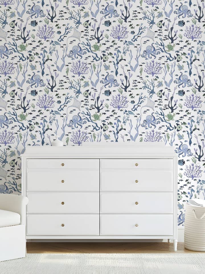 Coral Reef Wallpaper in White for wholesale by Timo & Violet