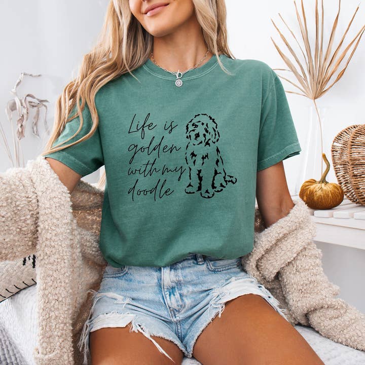 Verita Culture - Wholesale Screen Printed T-Shirt - Women's - Life Is Golden With My Doodle Dog mom Garment Dyed T Shirt9