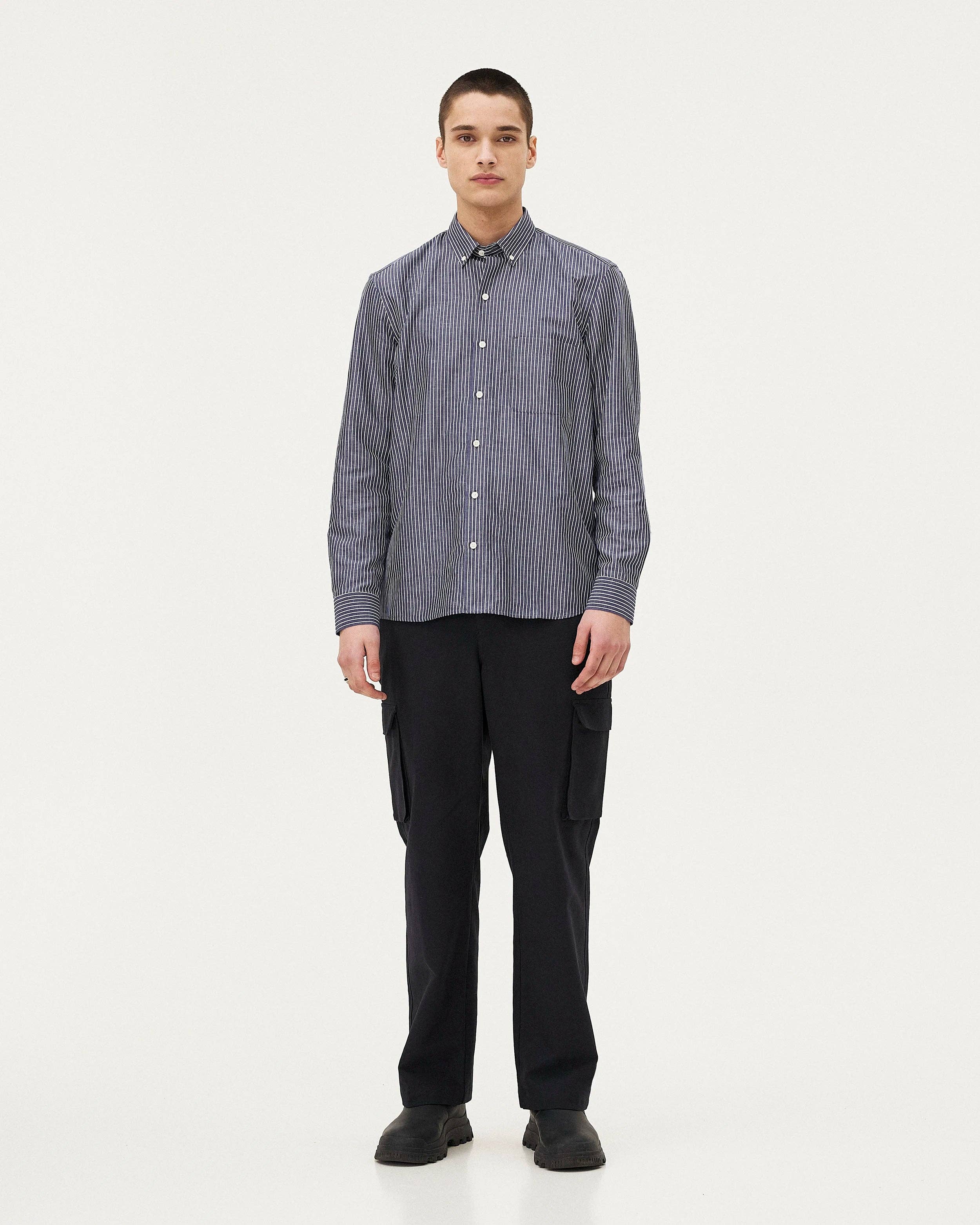 NOYOCO - Vendita all'ingrosso Camicia button down - Uomo - Camicia Curtis a righe blu1