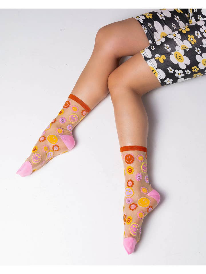 Sock Candy - Wholesale Socks - Women's - Smiley Face Daisy Sheer Crew Sock3