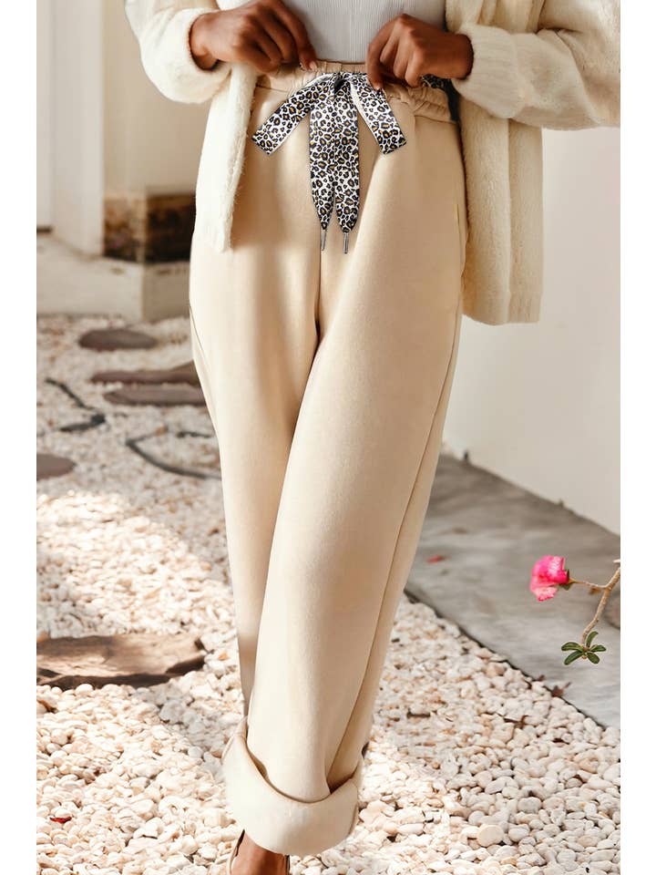Little Daisy Closet - Wholesale Pants - Women's - LDC Fleece Lined Leopard Drawstring Elastic Waist Pants3