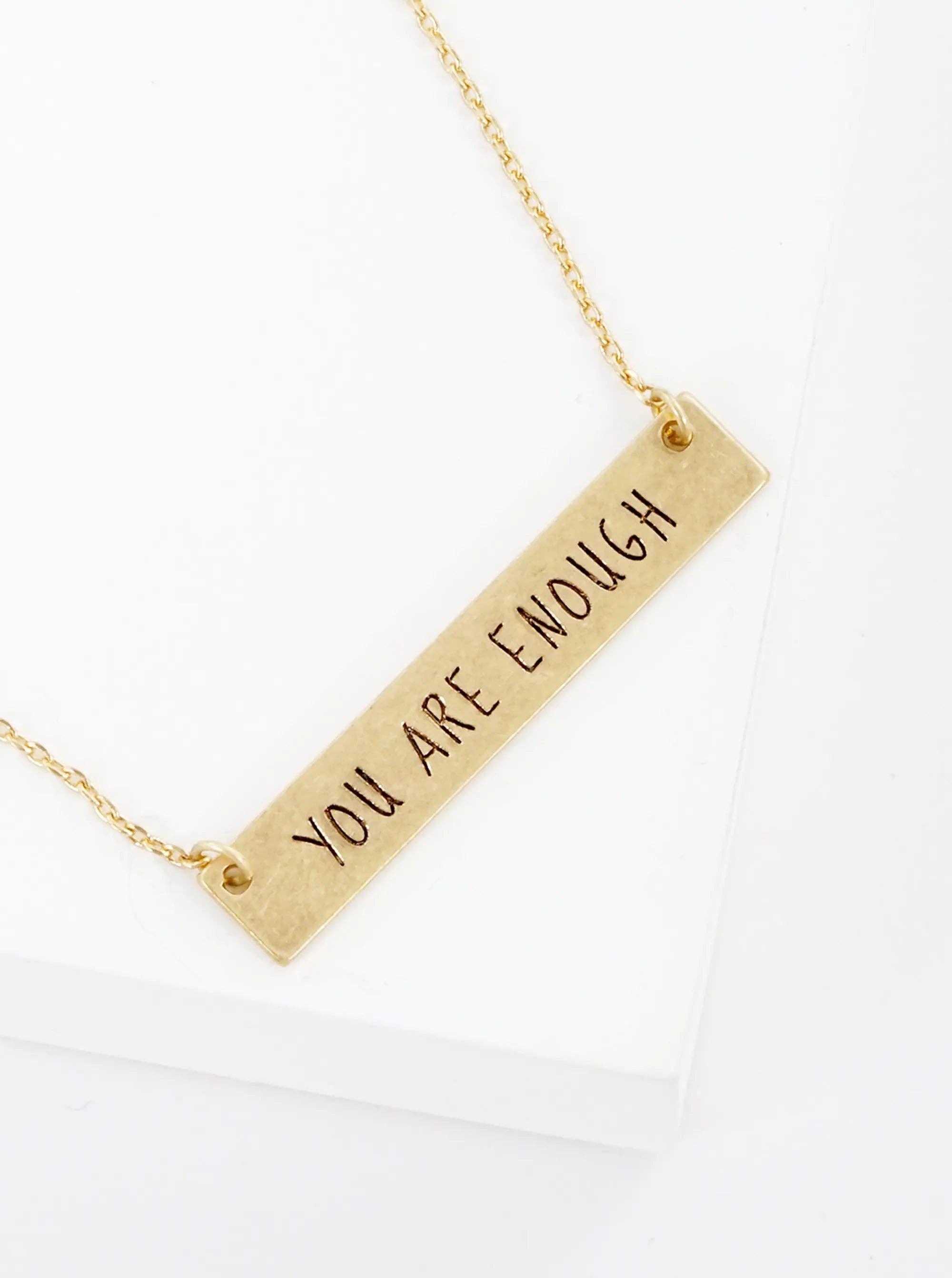 Wild Honey - Wholesale Pendant/Charm Necklace - You Are Enough Engraved Horizontal Bar Pendant Necklace