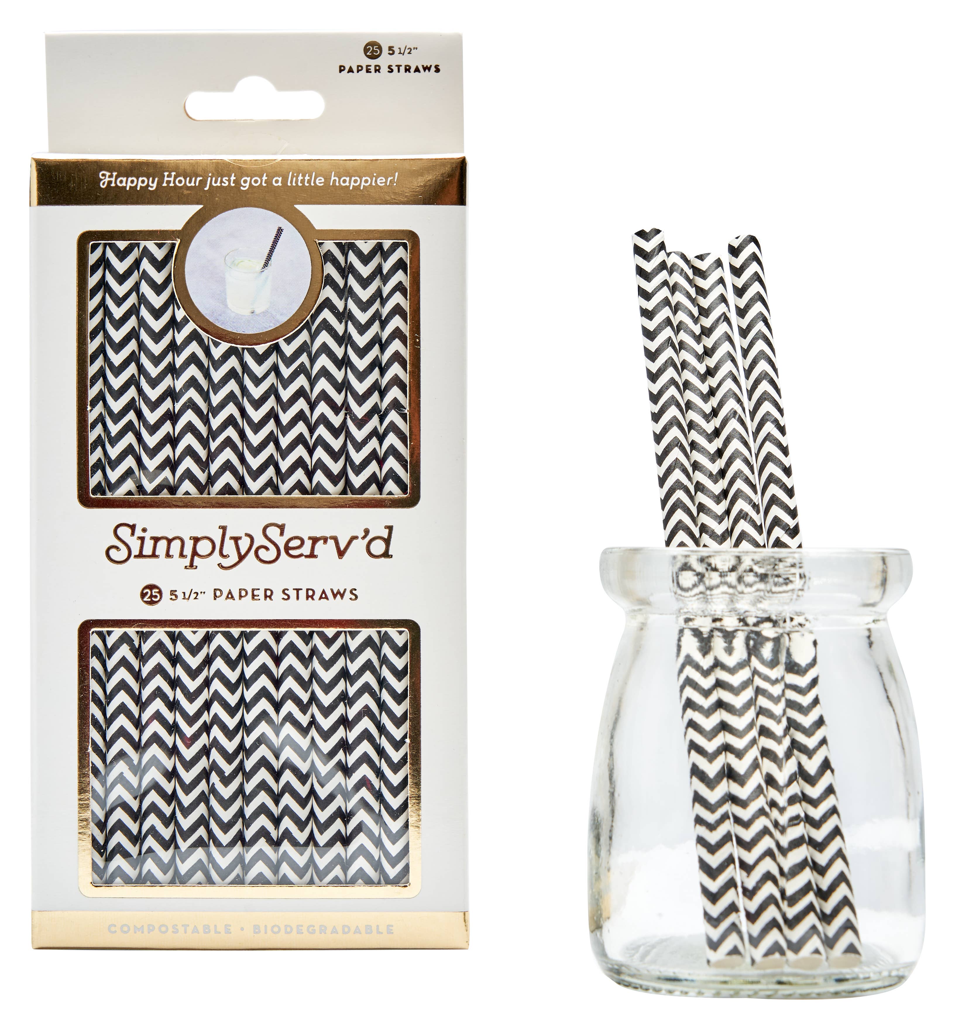 Sophistiplate - Wholesale Drinking Straw - Cocktail Straw Black Chevron/25pk