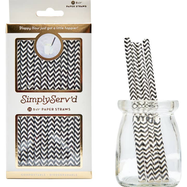 Sophistiplate - Wholesale Drinking Straw - Cocktail Straw Black Chevron/25pk