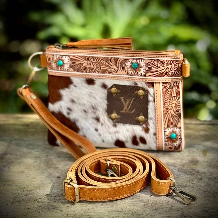 Southern Junkie Gypsy Boutique - Wholesale Crossbody Bag - Women's - Upcycled LV Cowhide Leather Wristlet Crossbody Bag Western 1