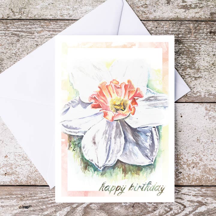 Art Reflects Light – wholesale Birthday card – Daffodil Flower Happy Birthday Card: March Birth Month Card
