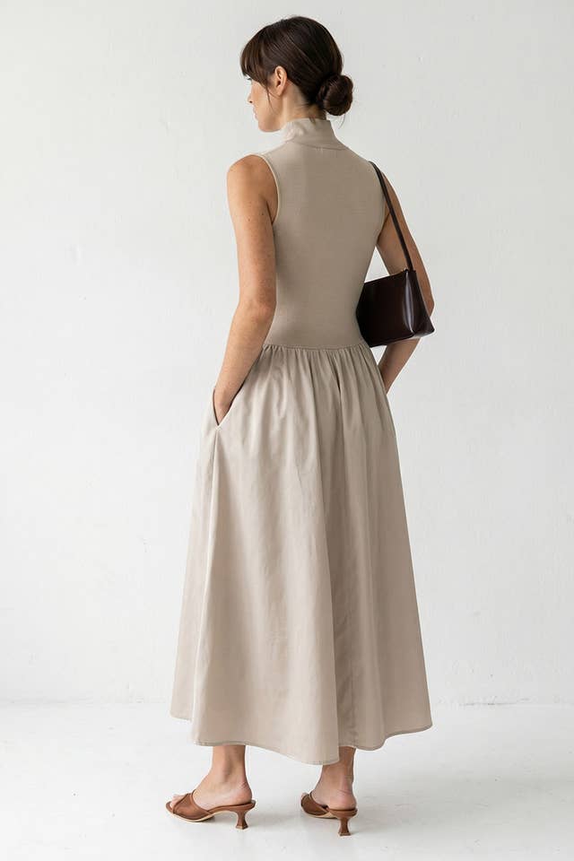 Naked Zebra - Vente Robe – femme - Robe midi sans manches à col montant4