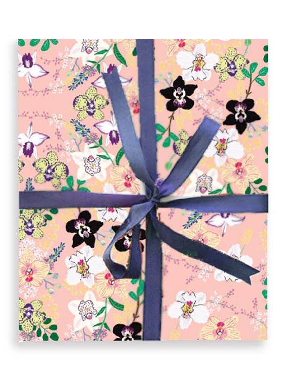 Orchids on Pink Wrapping Paper WP125 for wholesale by Little Love Press