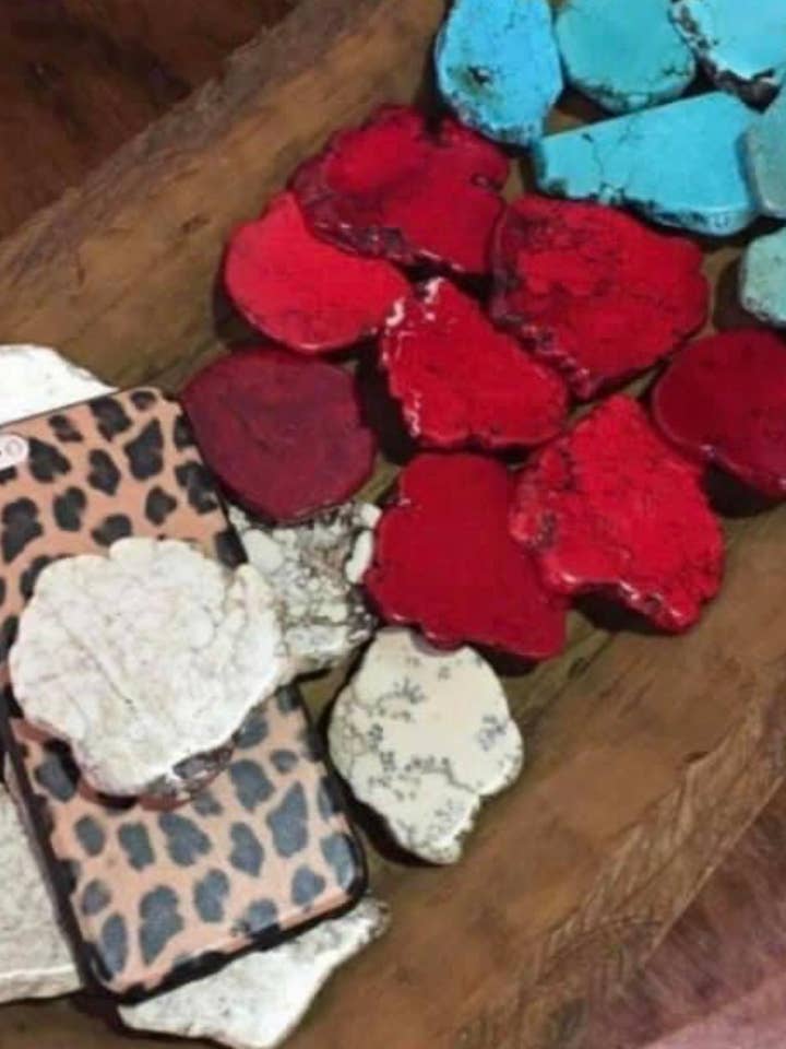 Red slab phone grip for wholesale by Savannah Hoffman Designs Artisan Jewelry