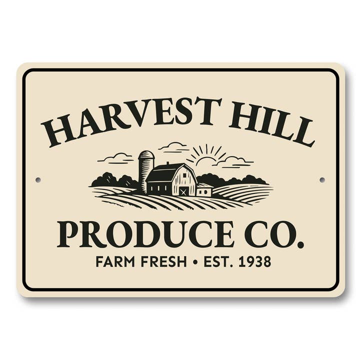 Enseigne personnalisée de Harvest Hill Produce Co. pour la vente par Lizton Sign Shop, Inc
