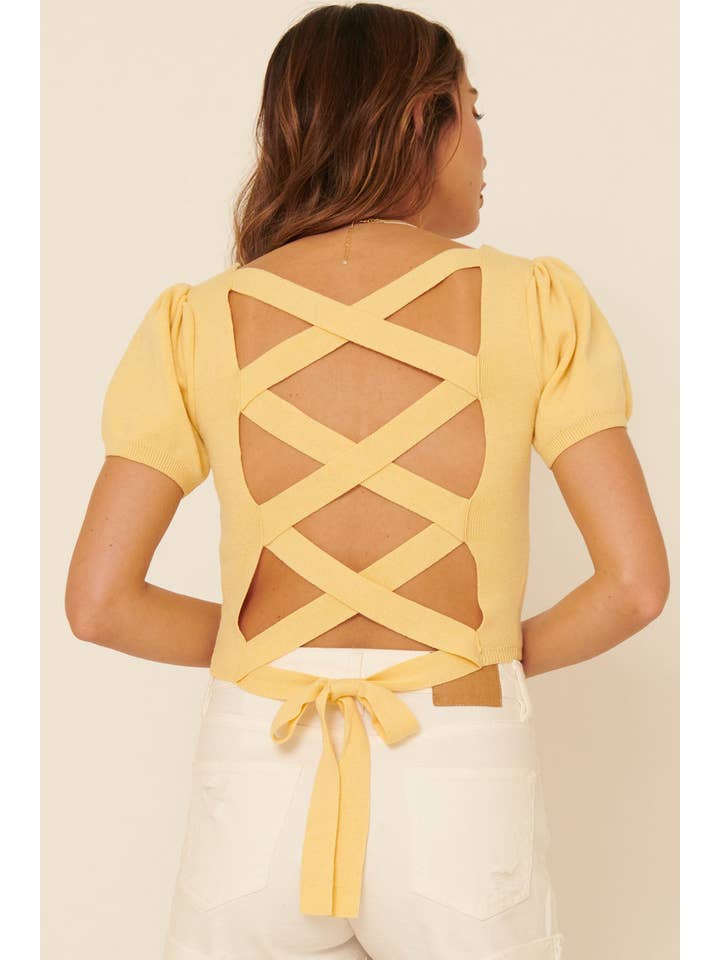 Promesa USA - Wholesale Knit Top - Women's - Solid Square Neck Open Back Crop Knit Sweater Top