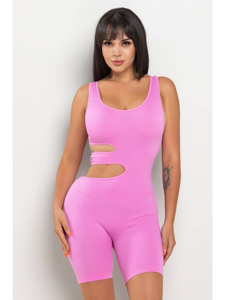 ANWND - Wholesale Romper - Women's - AT7589-SOLID SLITS WAIST SEAMLESS ROMPER