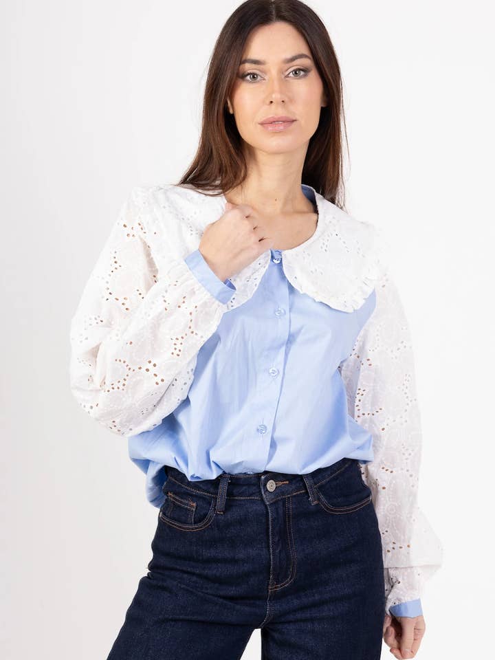 Pépouz' Paris - Wholesale Button Down Shirt - Women's - Lace Peter Pan collar shirt PC25214