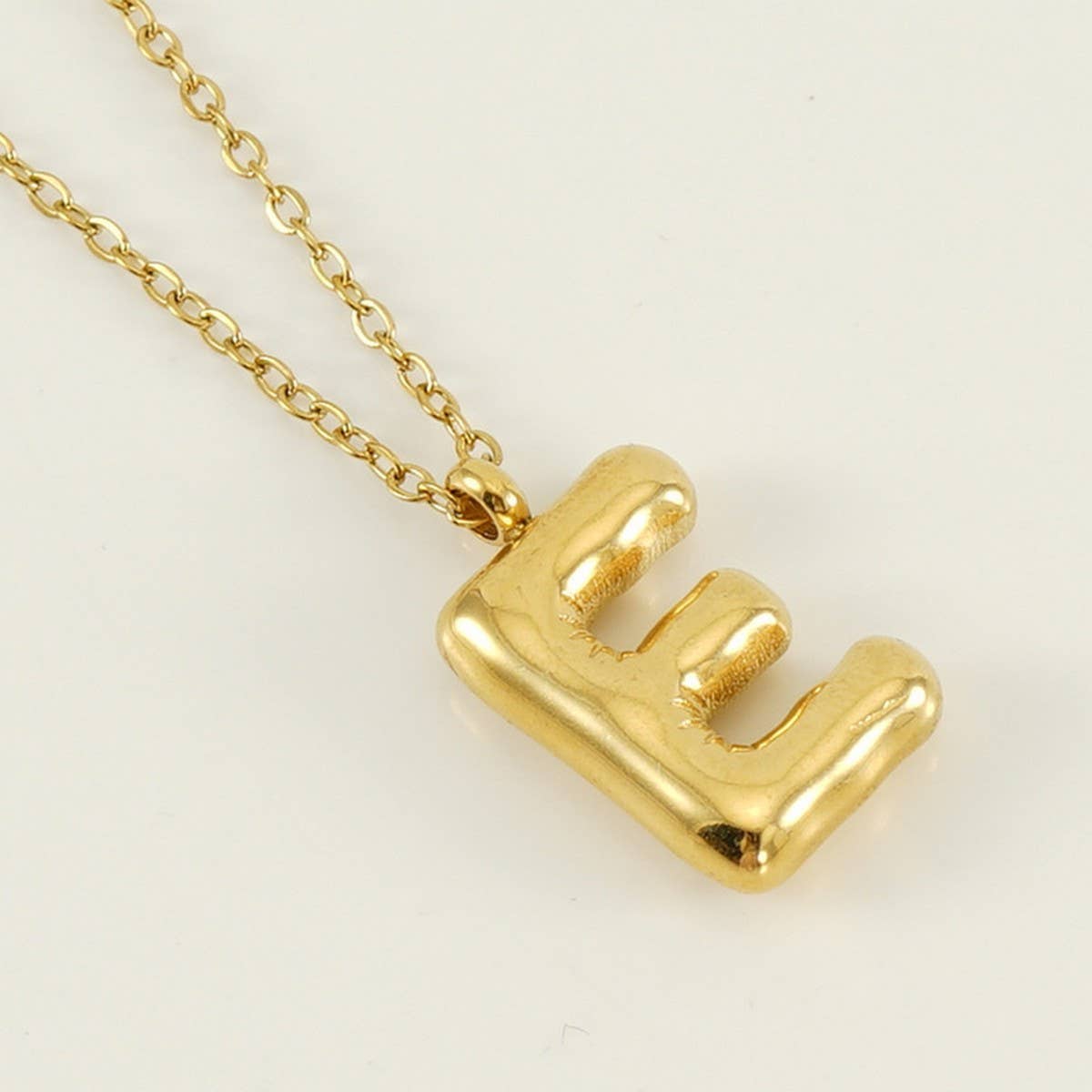NINEXIS - Wholesale Pendant/Charm Necklace - CWAJE1933_Stainless Steel Glossy Bubble Letter Necklace Gold4