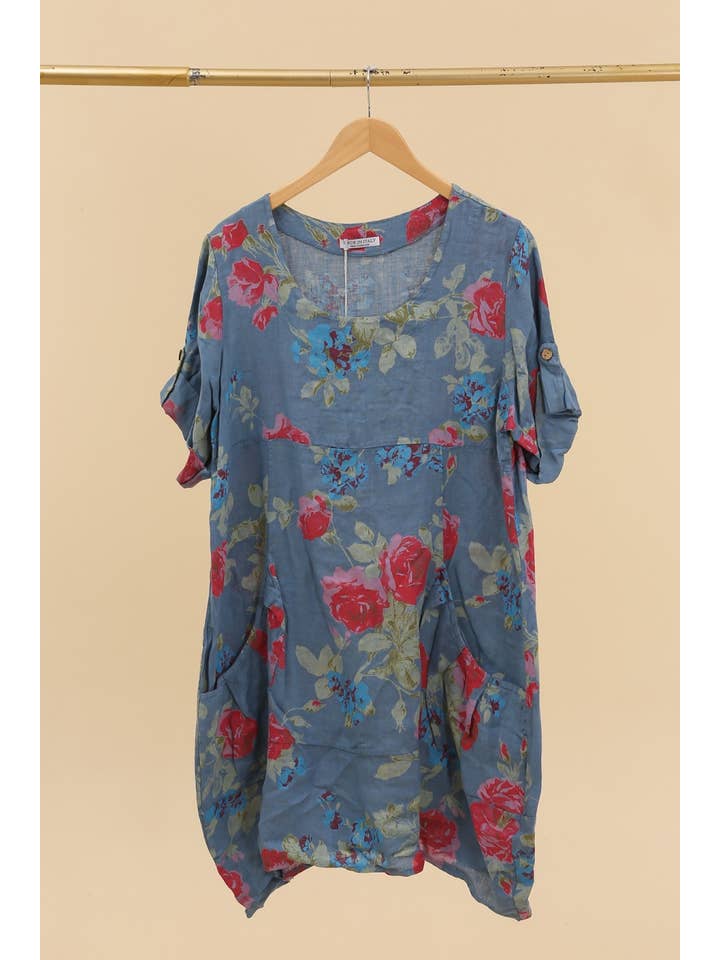 la maison des fibres naturelles – wholesale Klänning - Dam – Klänning i 100 % linne med blommönster 324011