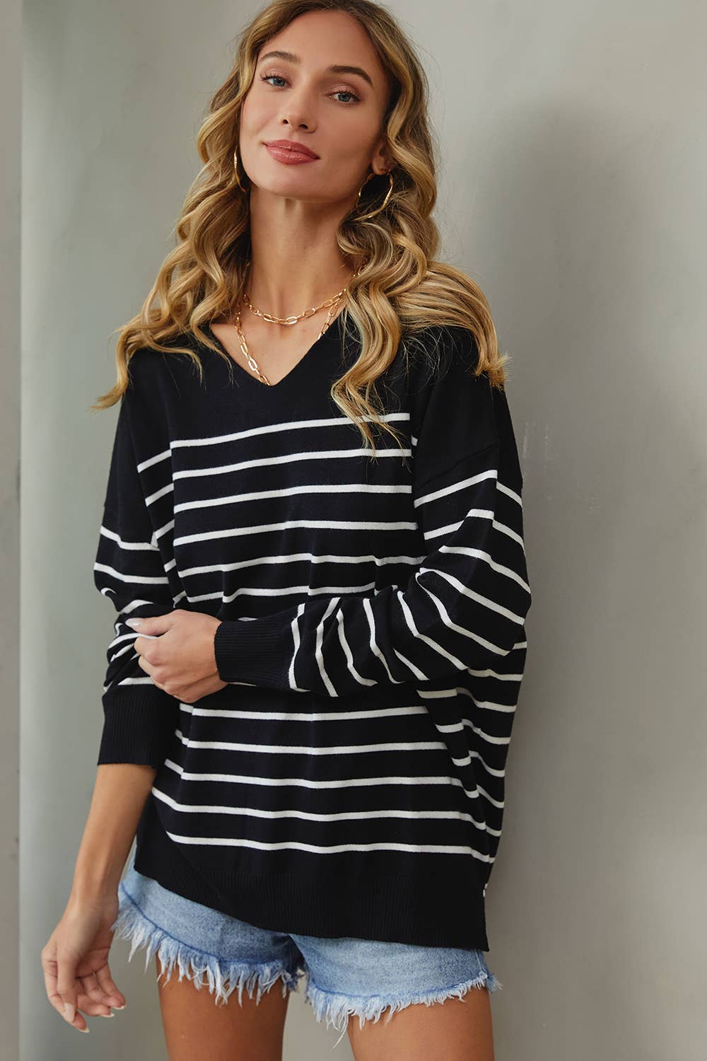 Sweet Lovely by Jen - Vente Pull en maille – femme - PULL À RAYURES SURDIMENSIONNÉ CONFORTABLE37