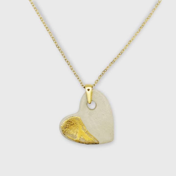 Collier pendentif cœur blanc et or for wholesale by Corinne Ceramique