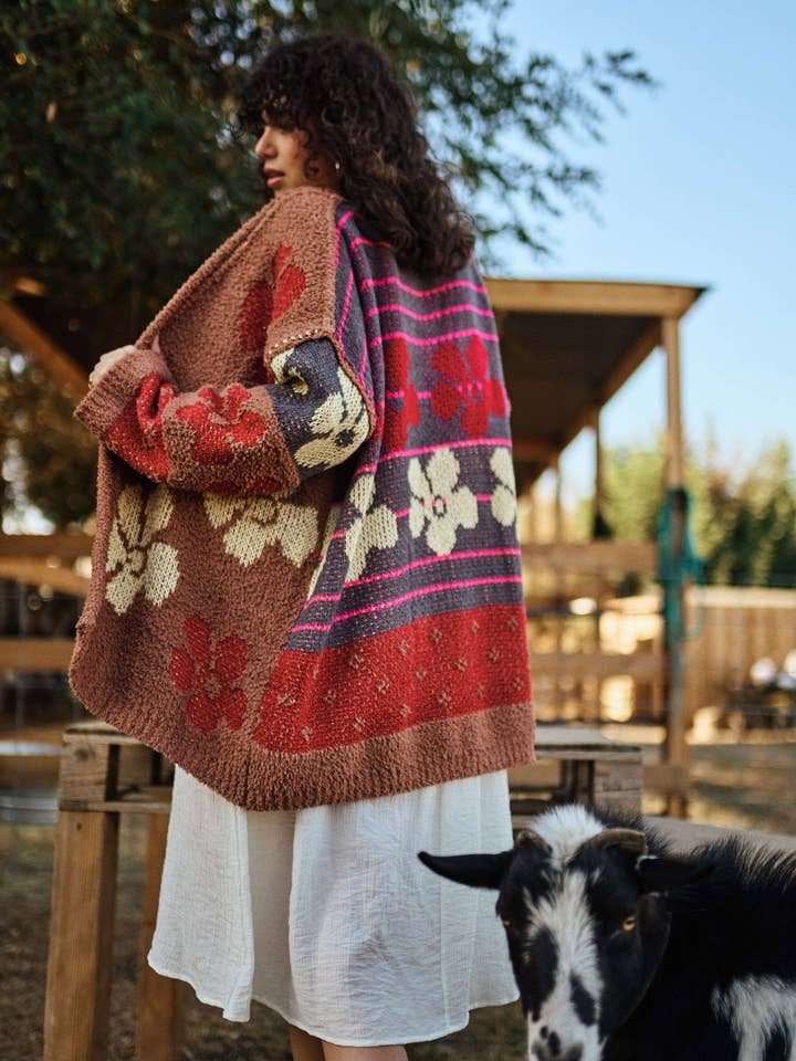 Caramel Daisy Oversize Terry Knit Cardigan for wholesale on Faire