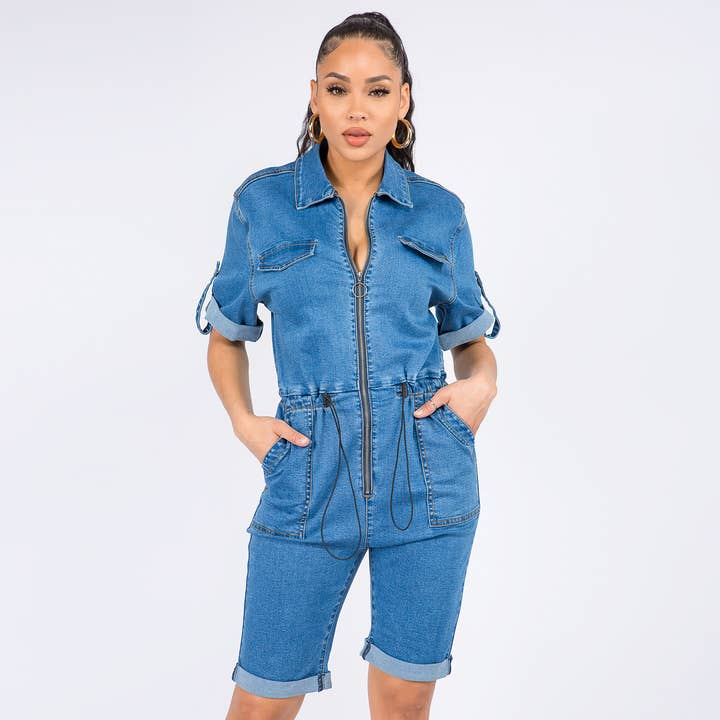 ZIP UP FRONT UTILITY ROMPER-AJR20216 for wholesale by American Bazi